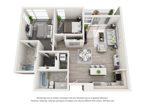 Floor plan for 2 beds, 2 baths, 1080 sqft